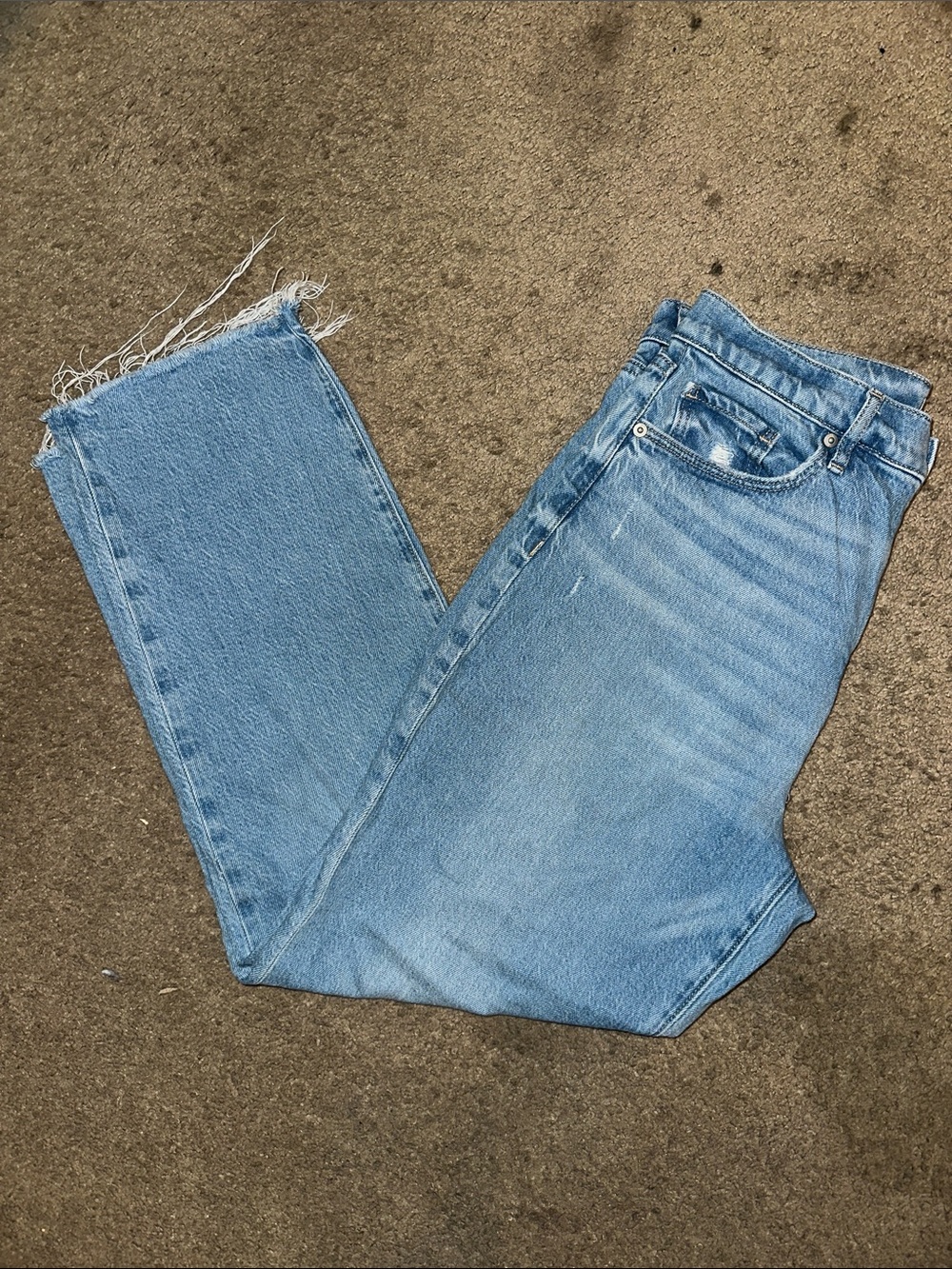 LOFT Light Blue Straight Leg Jeans with Raw Hem